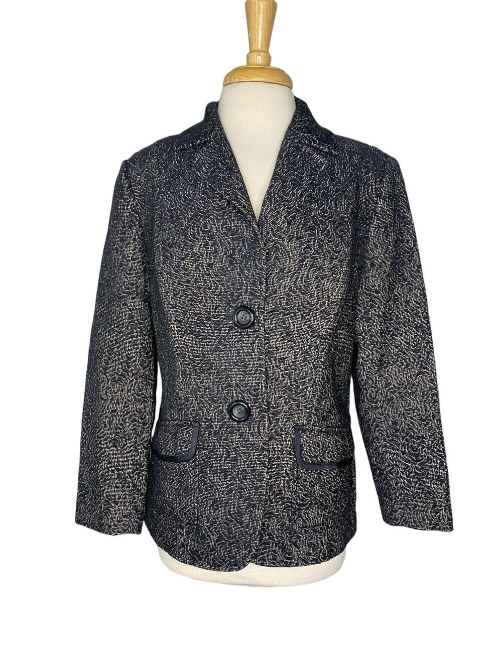 LAFAYETTE 148 Paisley Swirl Blue White Blazer Jacket Size 12 Unlined Tapestry